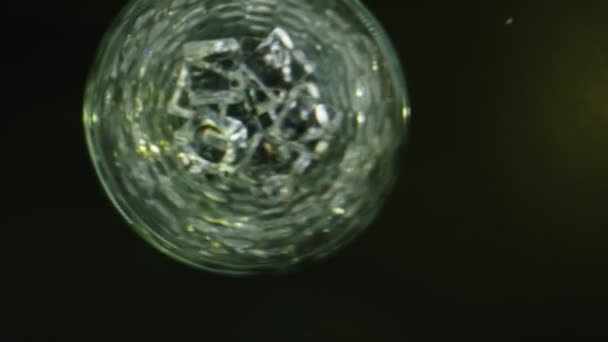 Macro shot entrant dans un verre transparent avec de l'eau et de la glace — Video