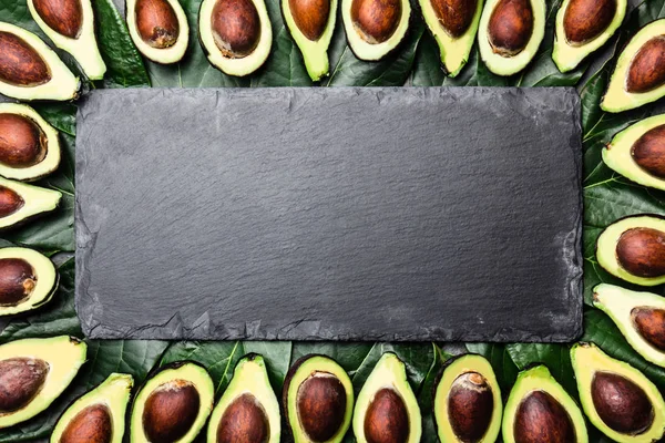 Abacate Quadro Feito Abacate Palta Folhas Abacate Placa Ardósia Ingredientes — Fotografia de Stock