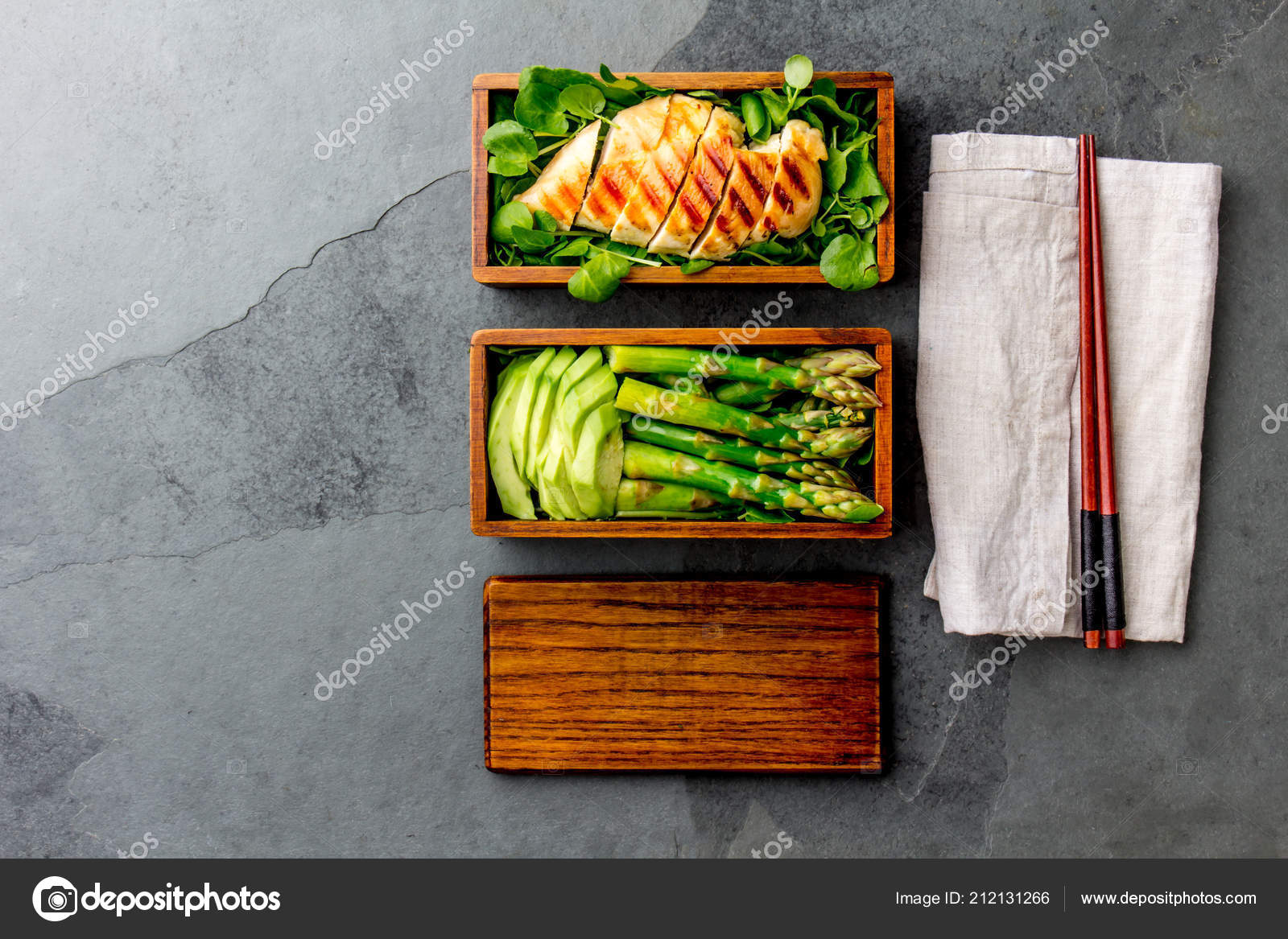 Healthy Lunch Wooden Japanese Bento Box Balanced Healthy Food Grilled