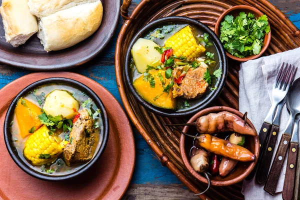 Comida Chilena Latinoamericana Tradicional Cazuela Cerdo Chilena Con Chuchoca Sopa — Foto de Stock