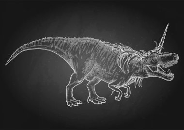 Tek boynuzlu at boynuz ve yele ile grafik tyrannosaurus.