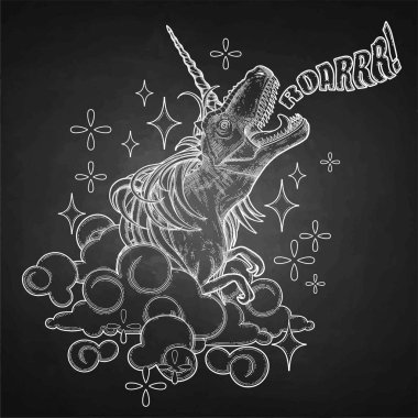 Tek boynuzlu at boynuz ve yele ile grafik tyrannosaurus.