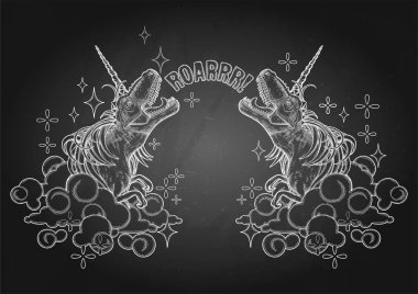 Tek boynuzlu at boynuz ve yele ile grafik tyrannosaurus.