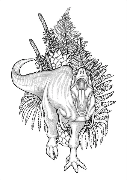 Графічний динозавр і рослини — стоковий вектор
