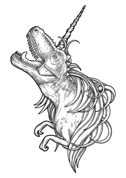 Tek boynuzlu at boynuz ve yele ile grafik tyrannosaurus.