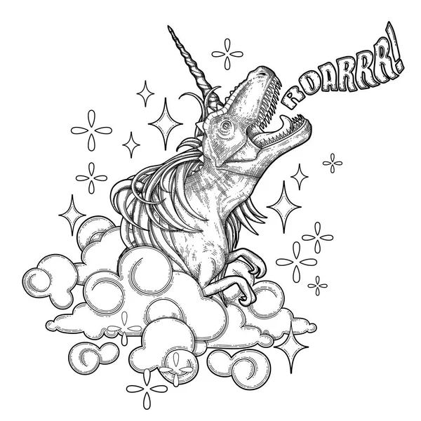 Tek boynuzlu at boynuz ve yele ile grafik tyrannosaurus.