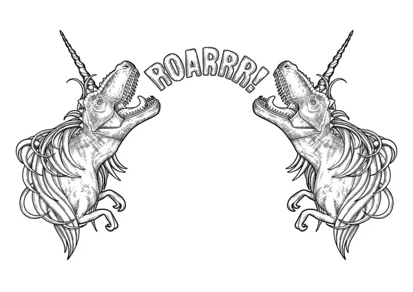 Tek boynuzlu at boynuz ve yele ile grafik tyrannosauruses