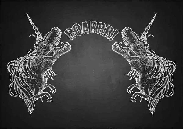 Tek boynuzlu at boynuz ve yele ile grafik tyrannosauruses