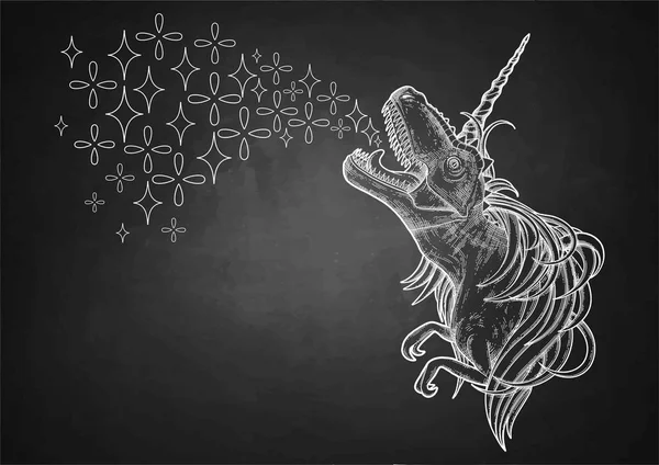 Tek boynuzlu at boynuz ve yele ile grafik tyrannosaurus.