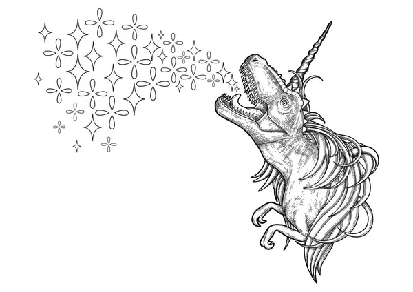 Tek boynuzlu at boynuz ve yele ile grafik tyrannosaurus.