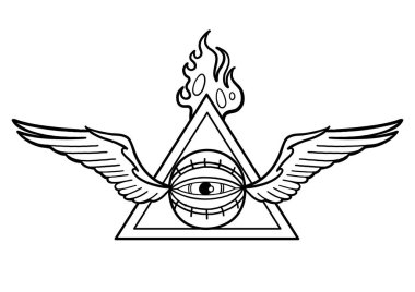 Grafik kanatlı all-gören göz üçgen ile