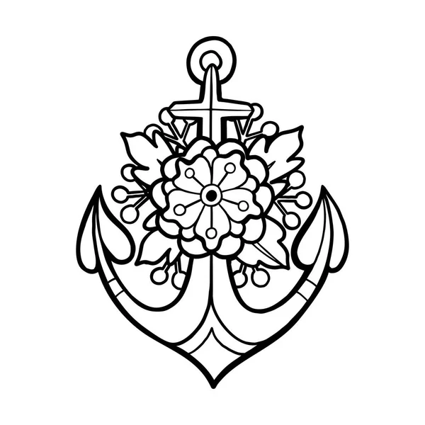 Grafické Kotva Květinovými Dekoracemi Oldskůl Stylu Tradiční Design Izolovaných Bílém — Stockový vektor
