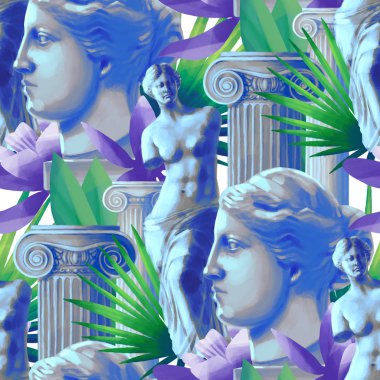 Venüs de Milo heykel, sütun ve çiçekler ile tasarlayın