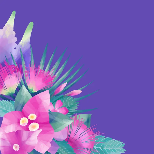 파스텔 컬러 이국적인 잎 및 꽃 디자인 — 스톡 사진