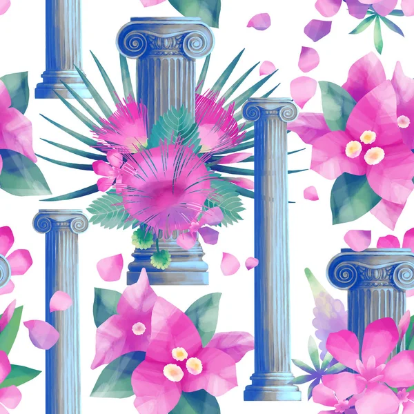 Дизайн з колоною і квітами — стокове фото