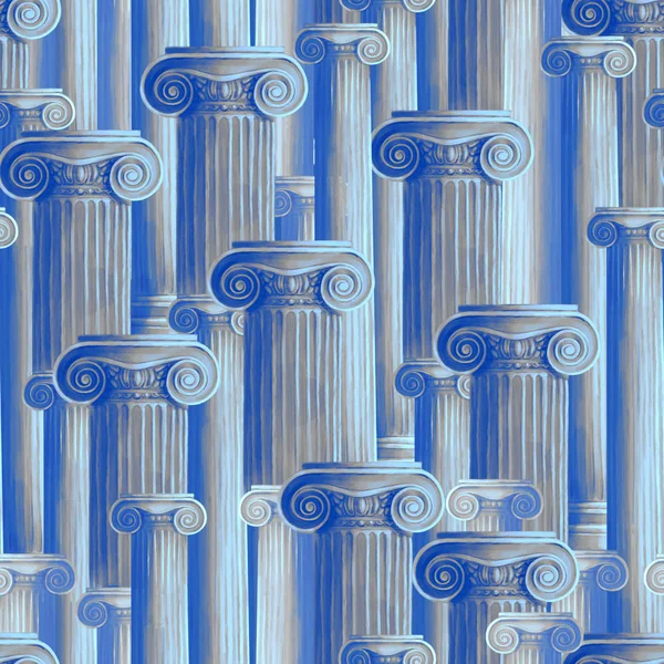 古代イオニアの列を持つクラシックなデザイン デジタルのグワッシュのテクニックの Semless パターンを塗装 — ストック写真