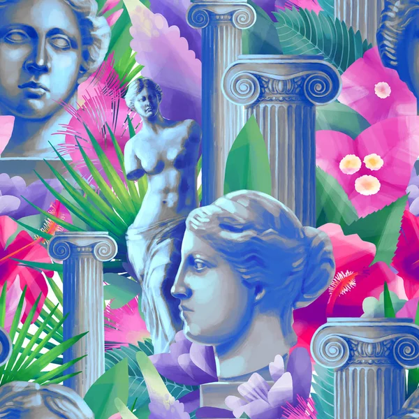 Diseño con Venus de Milo escultura, columna y flores —  Fotos de Stock