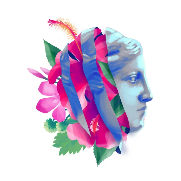 Статуя Венеры Милосской с разрезанной кожей и экзотическими цветами — стоковое фото