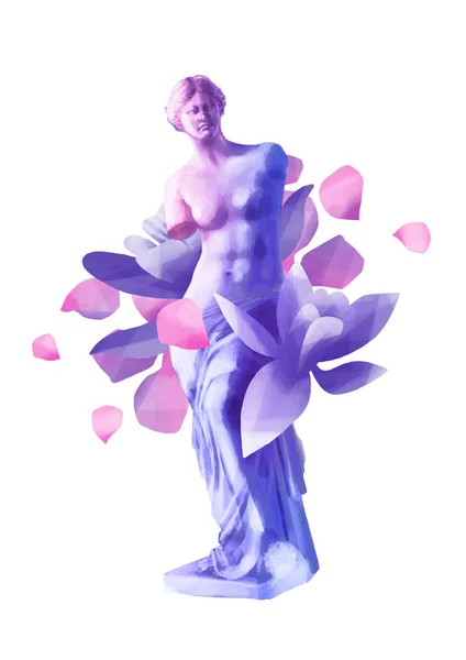 Estátua de Vênus de Milo e flores oleandro — Fotografia de Stock