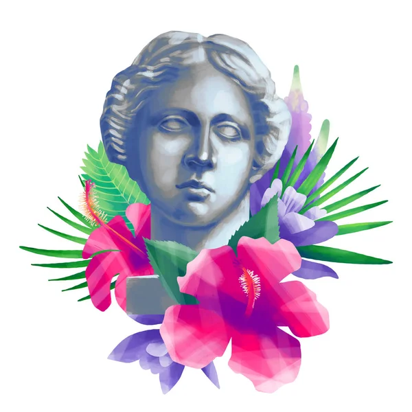 Венера Милосская голова с цветами — стоковое фото