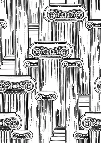 Klassieke patroon van oude kolommen getekend in gravure techniek — Stockvector