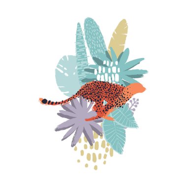 Vektör grafik cheetah egzotik bitkiler tarafından çevrili