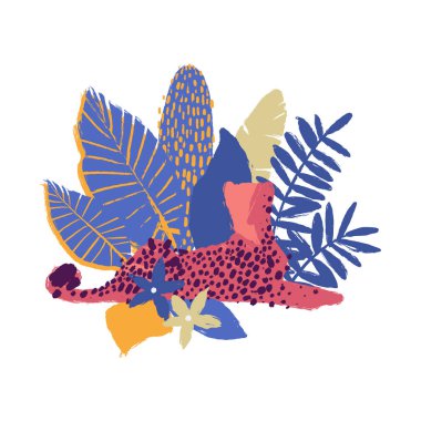 Vektör grafik cheetah egzotik bitkiler tarafından çevrili