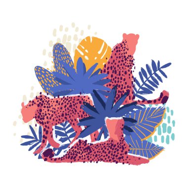 Vektör grafik cheetah egzotik bitkiler tarafından çevrili