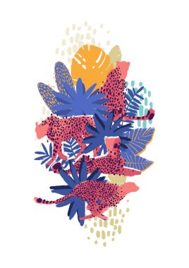 Vektör grafik cheetah egzotik bitkiler tarafından çevrili