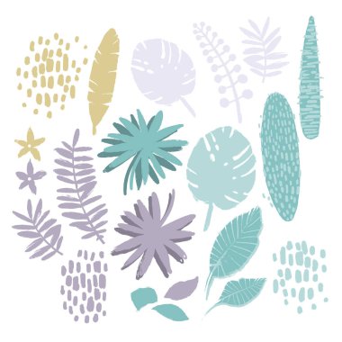 Egzotik bitkilerin sert fırça ile çizilmiş grafik toplama