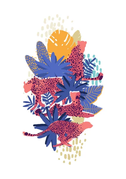 Vektör grafik cheetah egzotik bitkiler tarafından çevrili