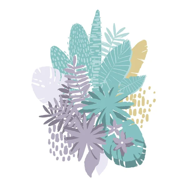 Plantas exóticas gráficas dibujadas con pincel áspero — Vector de stock