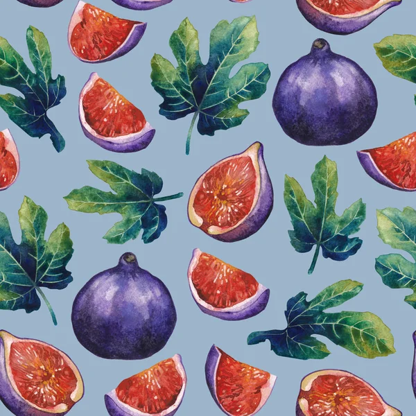 Naadloze patroon van fig vruchten en bladeren. — Stockfoto