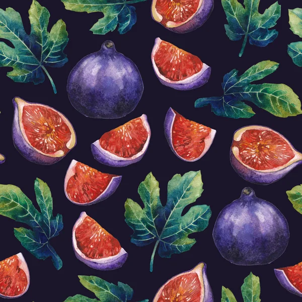 Seamless pattern of fig fruits and leaves. — Stock Photo, Image