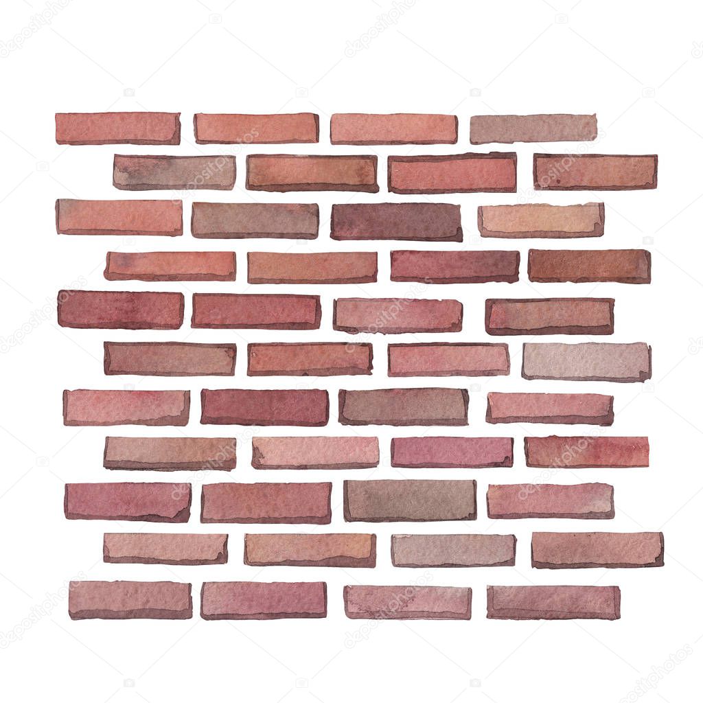 Watercolor bricks for the wall isolated on white background