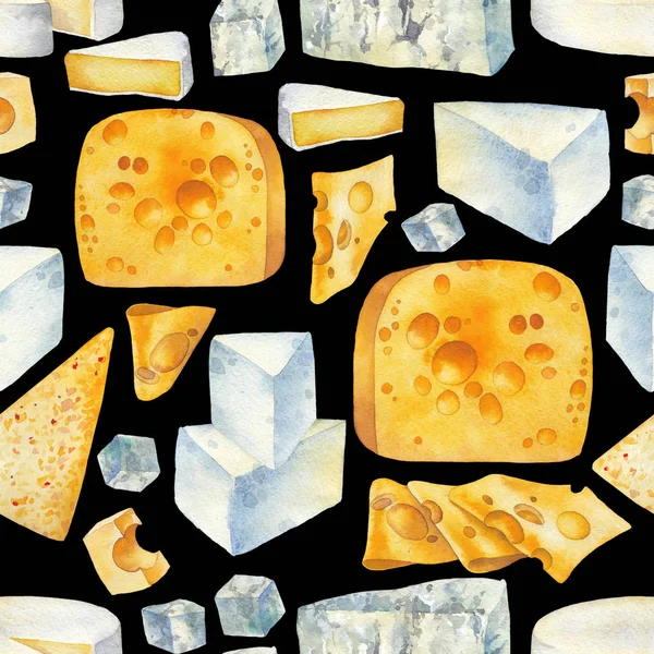 チーズの種類の水彩のパターン — ストック写真