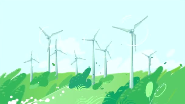 Des éoliennes tournantes sur le terrain — Video