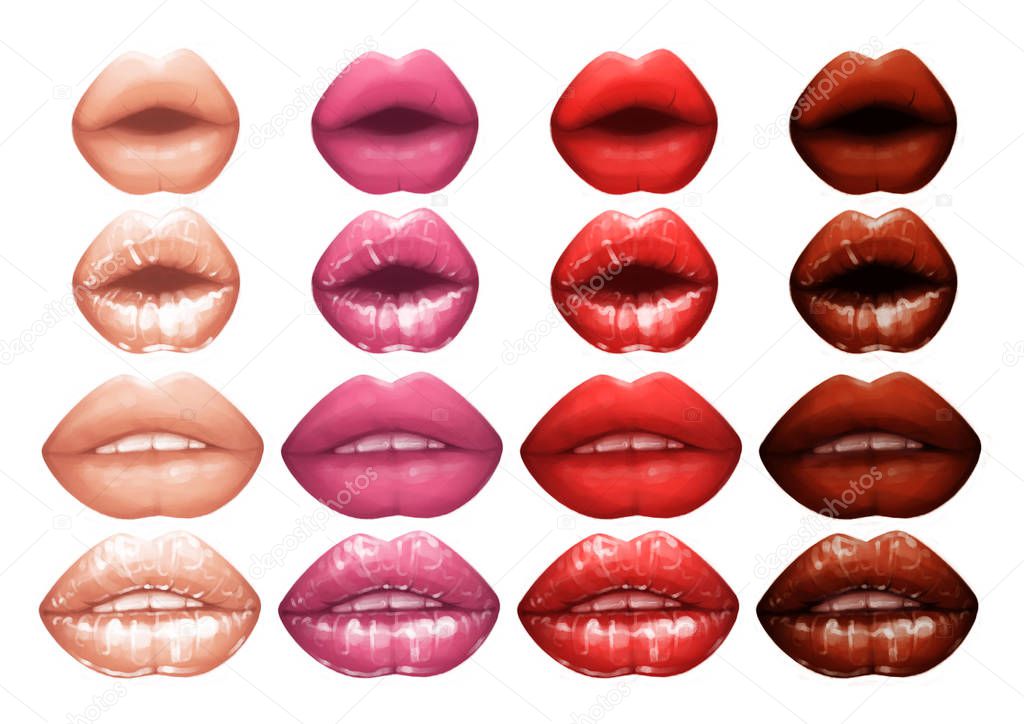 Realistic lips painted with matte and glossy pink lipsticks