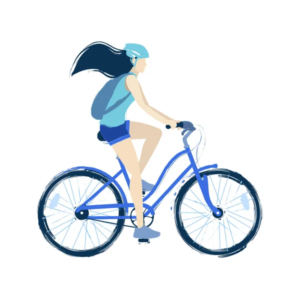 Ilustración vectorial de la adolescente montando la bicicleta — Vector de stock