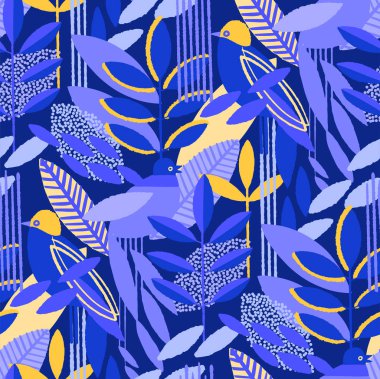 Canlı renklerde minimalist yaprakların soyut seamless modeli