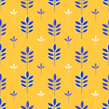 Canlı renklerde minimalist yaprakların soyut seamless modeli