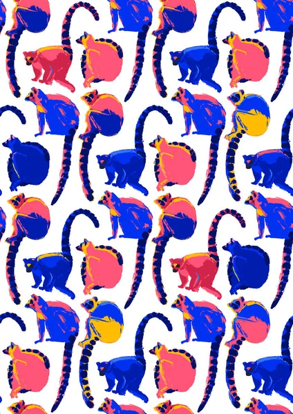Wzorzec dzikiej lemury rysowane w technice szczotka szorstki w żywych kolorach — Wektor stockowy