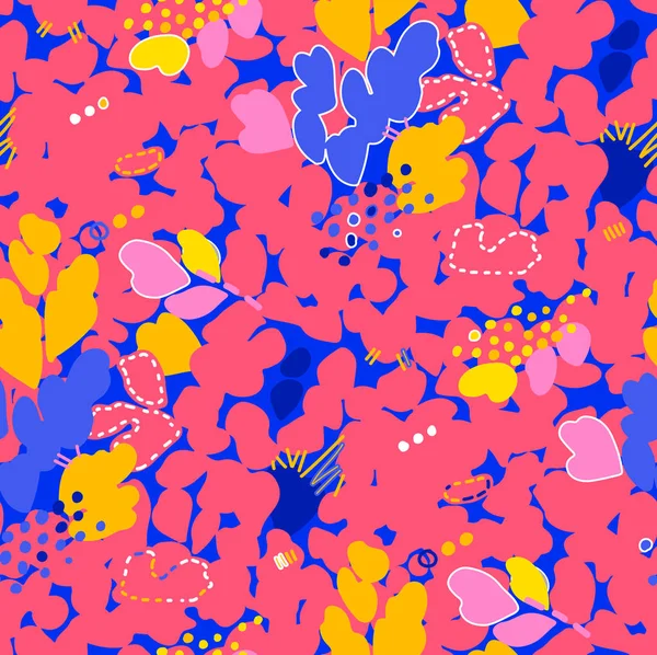 Абстрактный бесшовный рисунок с мазками, точками и цветочными элементами — стоковый вектор
