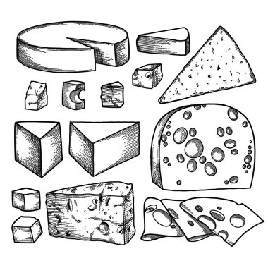Graphic collection of different types of cheese. clipart