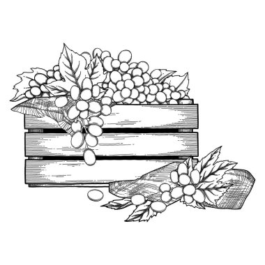Grafik ahşap kutu üzüm yaprakları ile dekore edilmiştir.