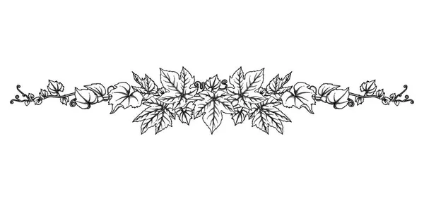 Grafischer Zweig mit Traubenblättern und lockigen Elementen — Stockvektor