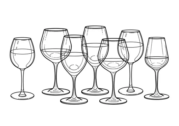 在白色背景查出的酒杯的图表列 — 图库矢量图片