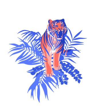 Tropikal tarafından çevrili yürüyüş ve hırıltılı kaplan bırakır.