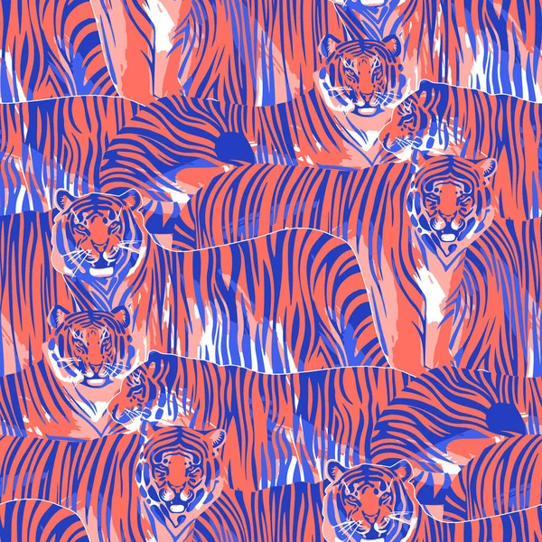 Patrón gráfico sin costuras de tigres de pie y caminando . — Archivo Imágenes Vectoriales