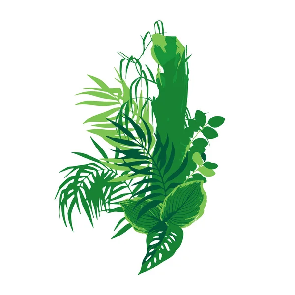 녹색 색상에서 나무와 이국적인 잎 그래픽 디자인. — 스톡 벡터